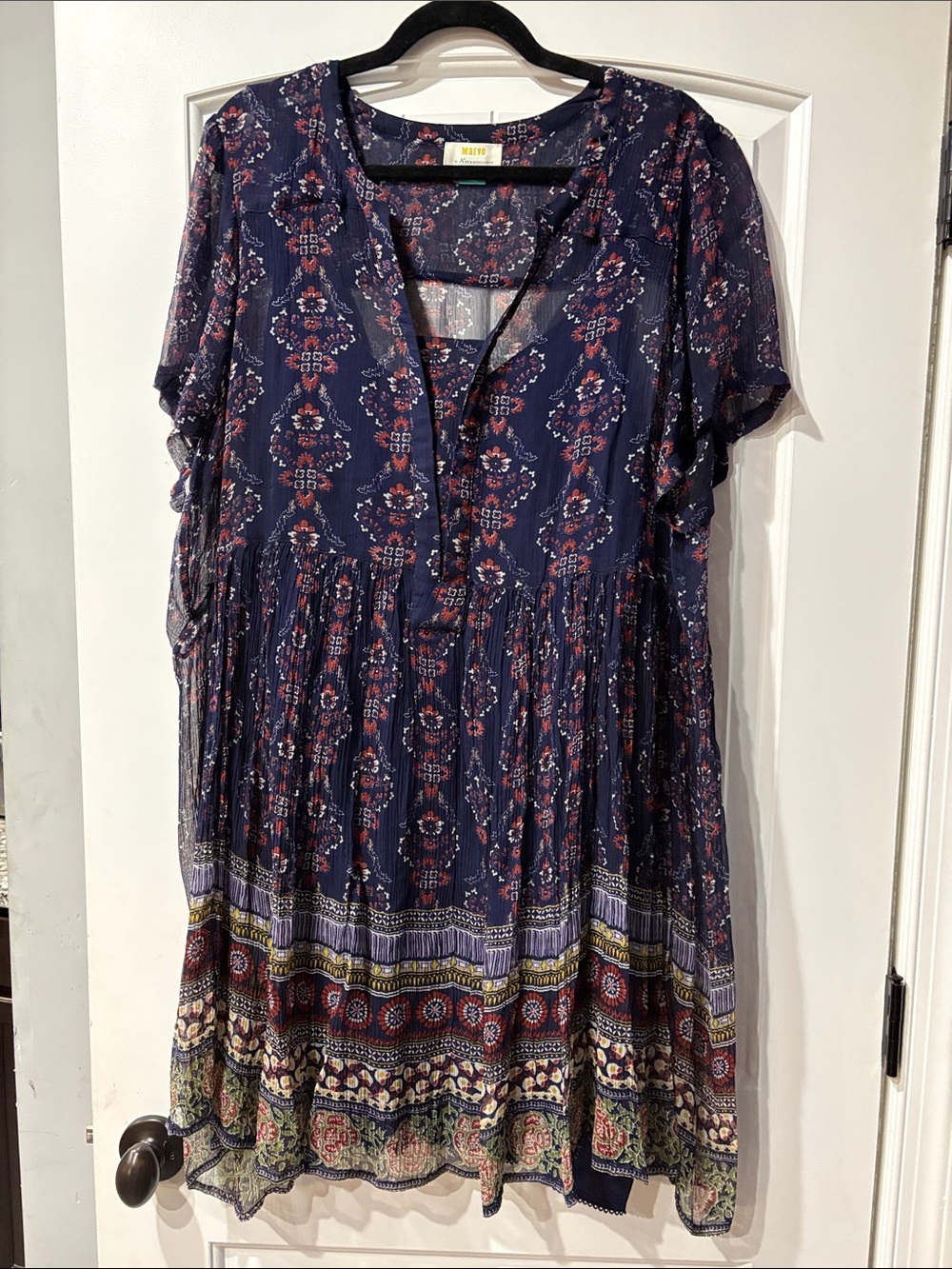 Anthropologie Maeve Navy Floral Blouse with Rust and Cream Accents